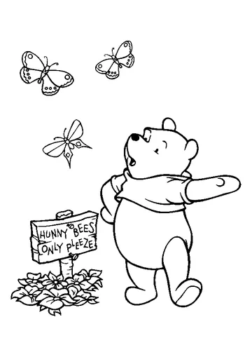 Pooh Bear with Butterflies coloring page