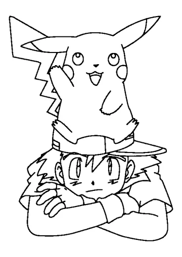 Satoshi with Pikachu coloring page
