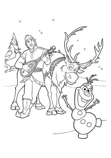 Sven, Kristoff And Olaf coloring page