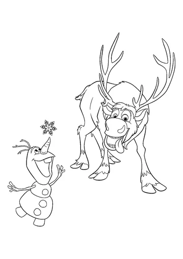 Sven and Olaf Catch Snowflakes coloring page