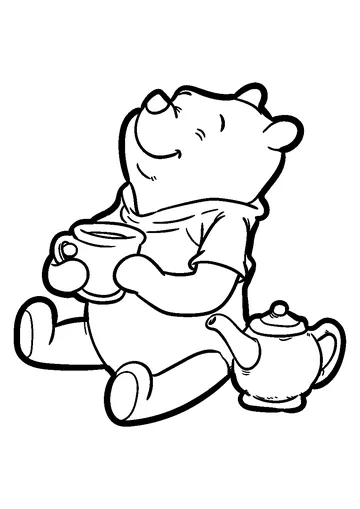 Teapot and Teacup in Pooh's Hand coloring page