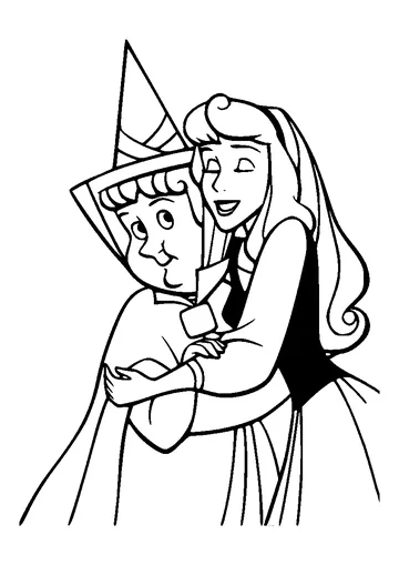 Briar Rose hugging Flora coloring page