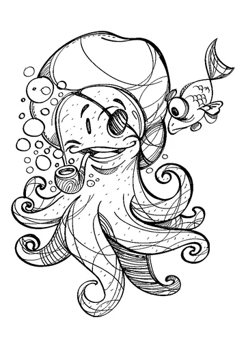 Cheerful Octopus Pirate coloring page