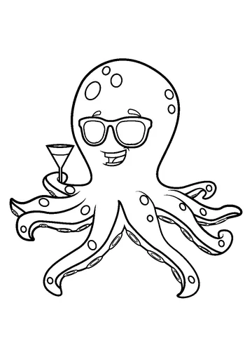 Octopus Holding a Cocktail Drink coloring page