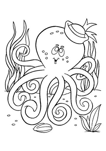 Octopus with Sailor Hat coloring page