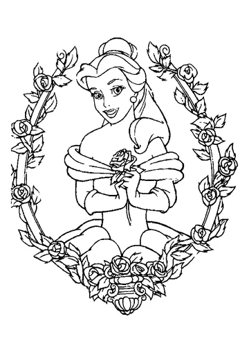 Belle with Flowers coloring page