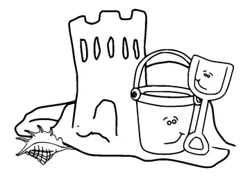 Shovel and Pail on the Beach coloring page