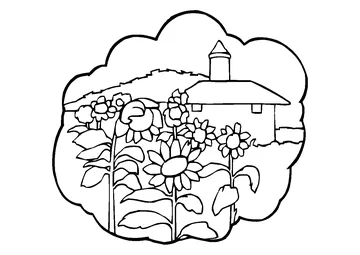 Rural landscape with sunflowers coloring page
