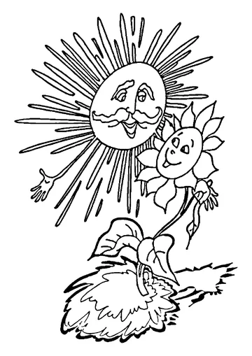 Sunflower and sun coloring page