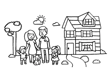 Happy Family near House coloring page