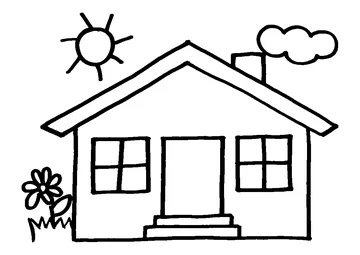 House, Cloud, Sun and Flower coloring page