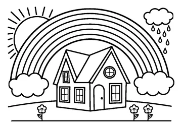House and Rainbow coloring page