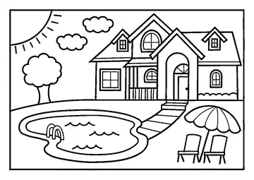 House with Pool coloring page