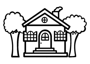 House with Tree coloring page