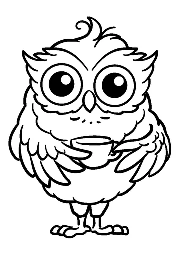 Owl Sipping Coffee coloring page