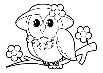 Owl in the Hat on the Branch coloring page