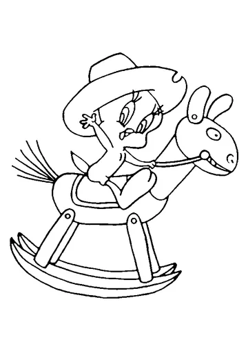 Tweety Playing Wooden Rocking Horse coloring page