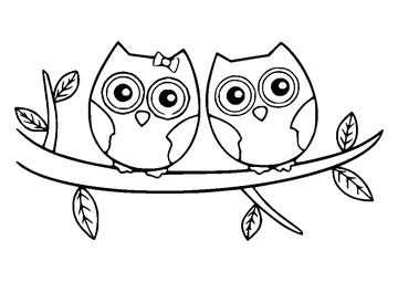 Two Baby Owls on the Branch coloring page
