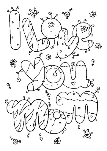 I Love You Mom Doodle Card coloring page