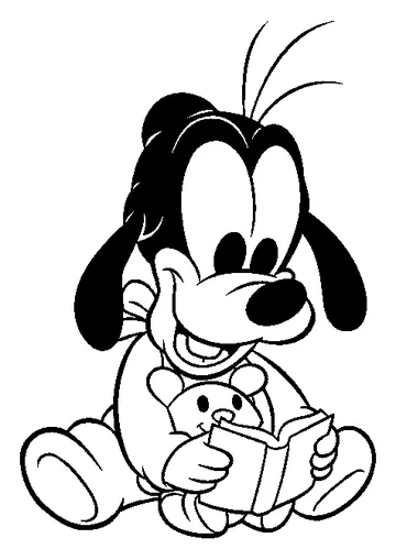 Baby Goofy reading a book coloring page