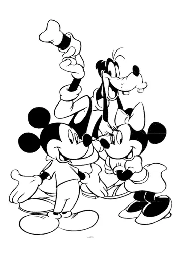 Minnie Mouse and Mickey Mouse with Goofy coloring page