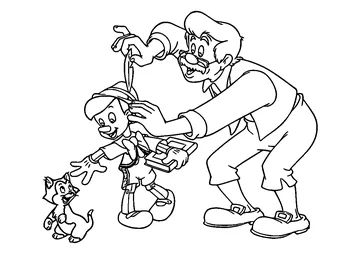 Gepetto with Pinocchio and Figaro coloring page