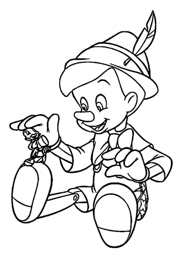 Happy Pinocchio With Cricket coloring page