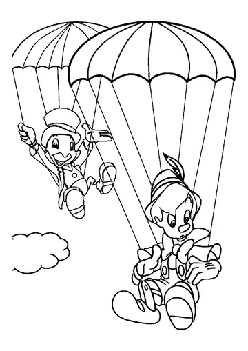 Pinocchio And Jiminy Skydiving coloring page