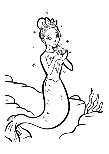 Mermaid and Cute Frog coloring page