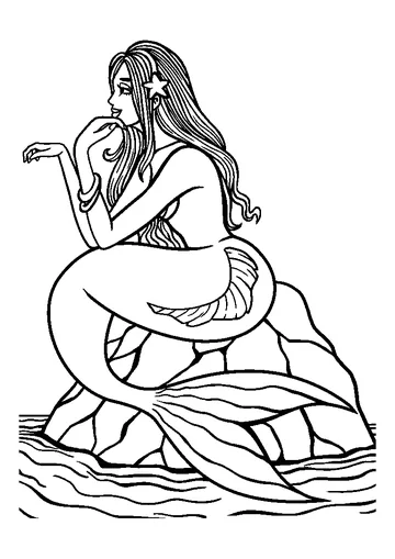 Mermaid sitting Thinking coloring page
