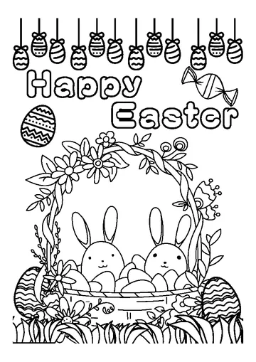 Hares in Basket Eggs coloring page