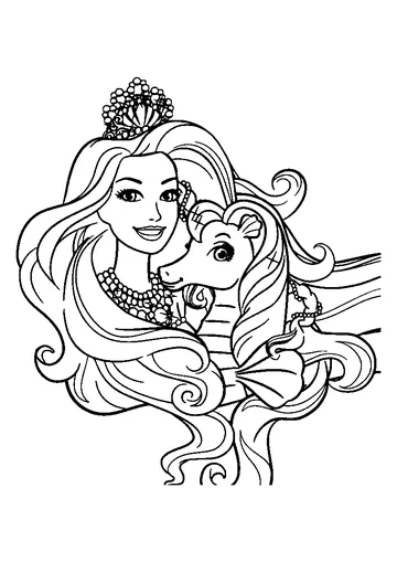 Barbie and Seahorse coloring page