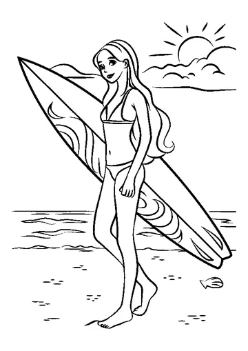 Barbie with Large Surfboard coloring page