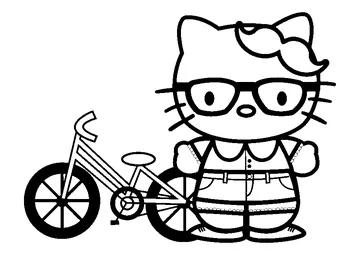 Cute Hello Kitty with Bike coloring page