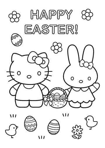 Hello Kitty with Easter Bunny coloring page
