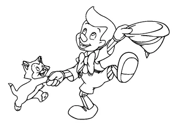 Pinocchio Dancing with Figaro coloring page