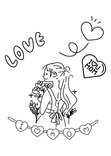 Girl Holding I Love Mom Card coloring page