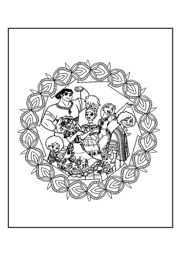Isabela, Mirabel, Luisa, Dolores, Bruno, Antonio Mandala coloring page