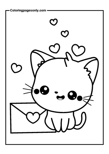 Kawaii Cat Valentine’s Day coloring page