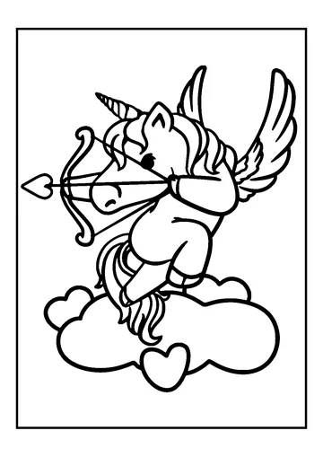 Unicorn Valentine Cupid coloring page