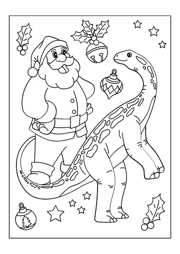 Christmas Dinosaur and Santa coloring page