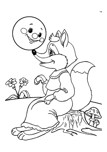 The Fox Is Sitting On Wood coloring page