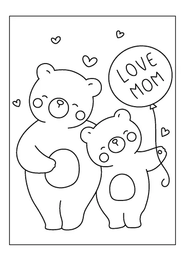 Bear Mother and Son with Balloon coloring page