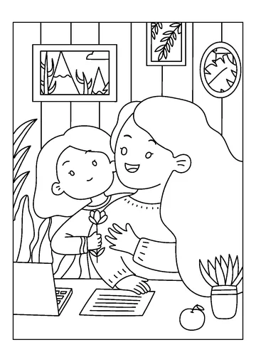 Girl Giving Flowers to Mom coloring page