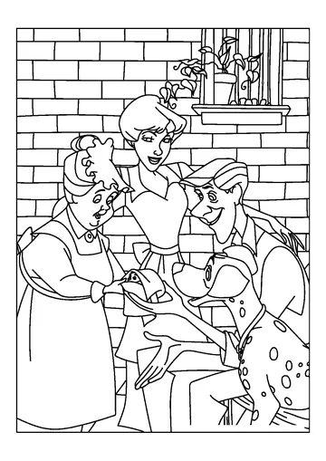 Anita Radcliffe, Roger Radcliffe with Nanny and Pongo coloring page