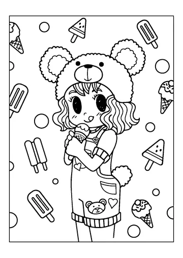 Character Cute Girl with Ice Cream coloring page