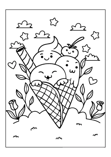 Cute Ice Cream under the Sky coloring page