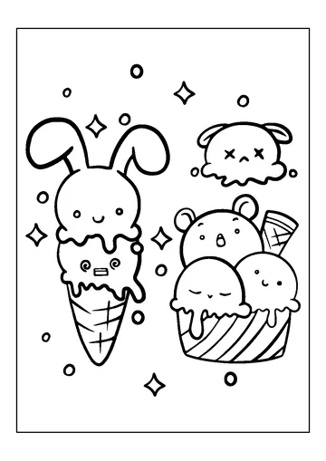 Ice Cream Kawaii coloring page