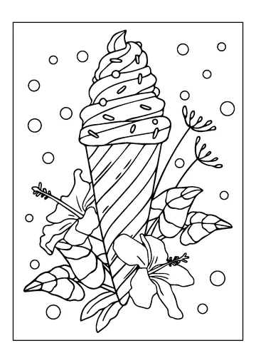 Ice Cream with Flowers coloring page