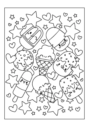 Ice cream with Stars and Hearts coloring page